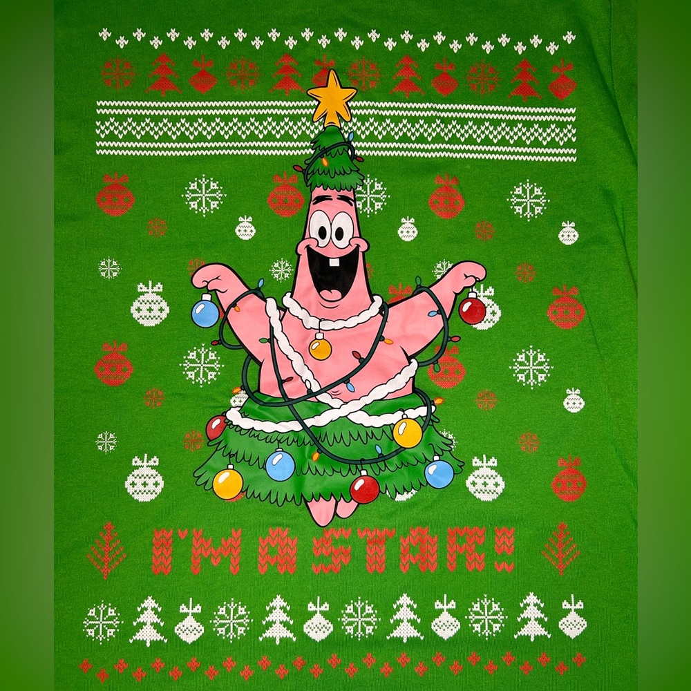 NWOT Nickelodeon Patrick Star from Sponge Bob Green Tee, Christmas-themed